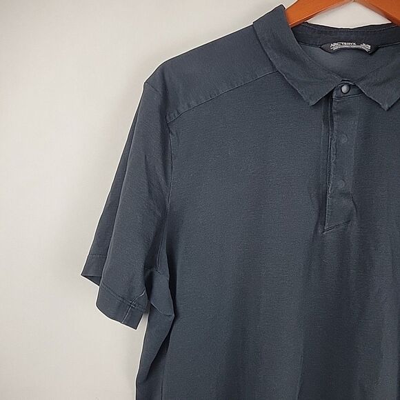Arcteryx Eris Polo Shirt Mens XL Black Snap Buttons Short Sleeve - Picture 5 of 13